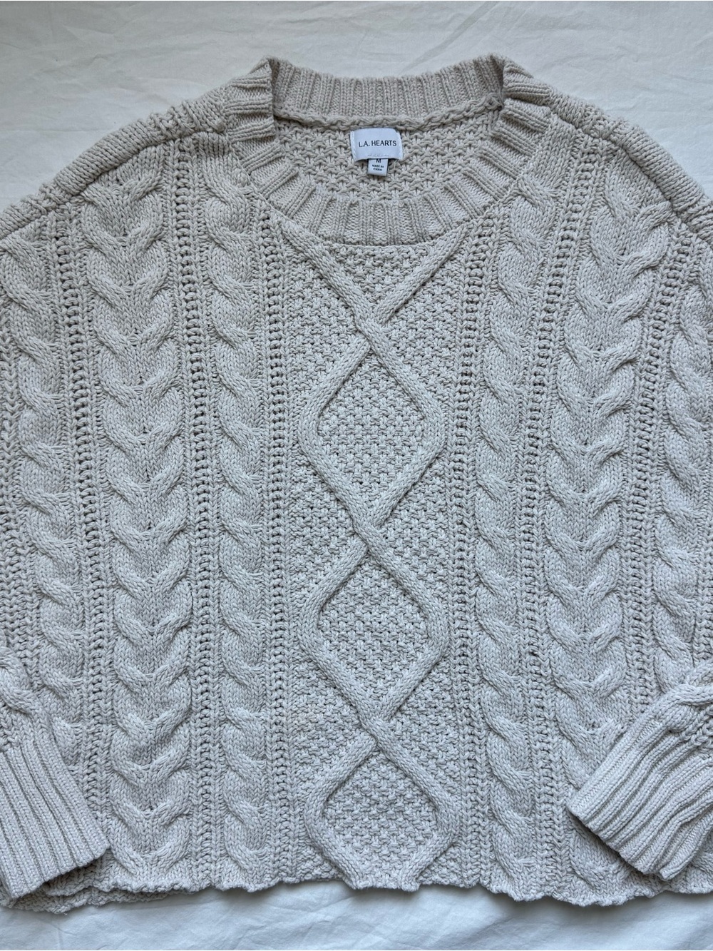 Fisherman Grandmacore Cottagecore Old Money Chunky Cable Knit Sweater LA Hearts